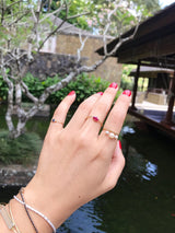 Pearl Triplet Ring 14k gold stackable ring on model