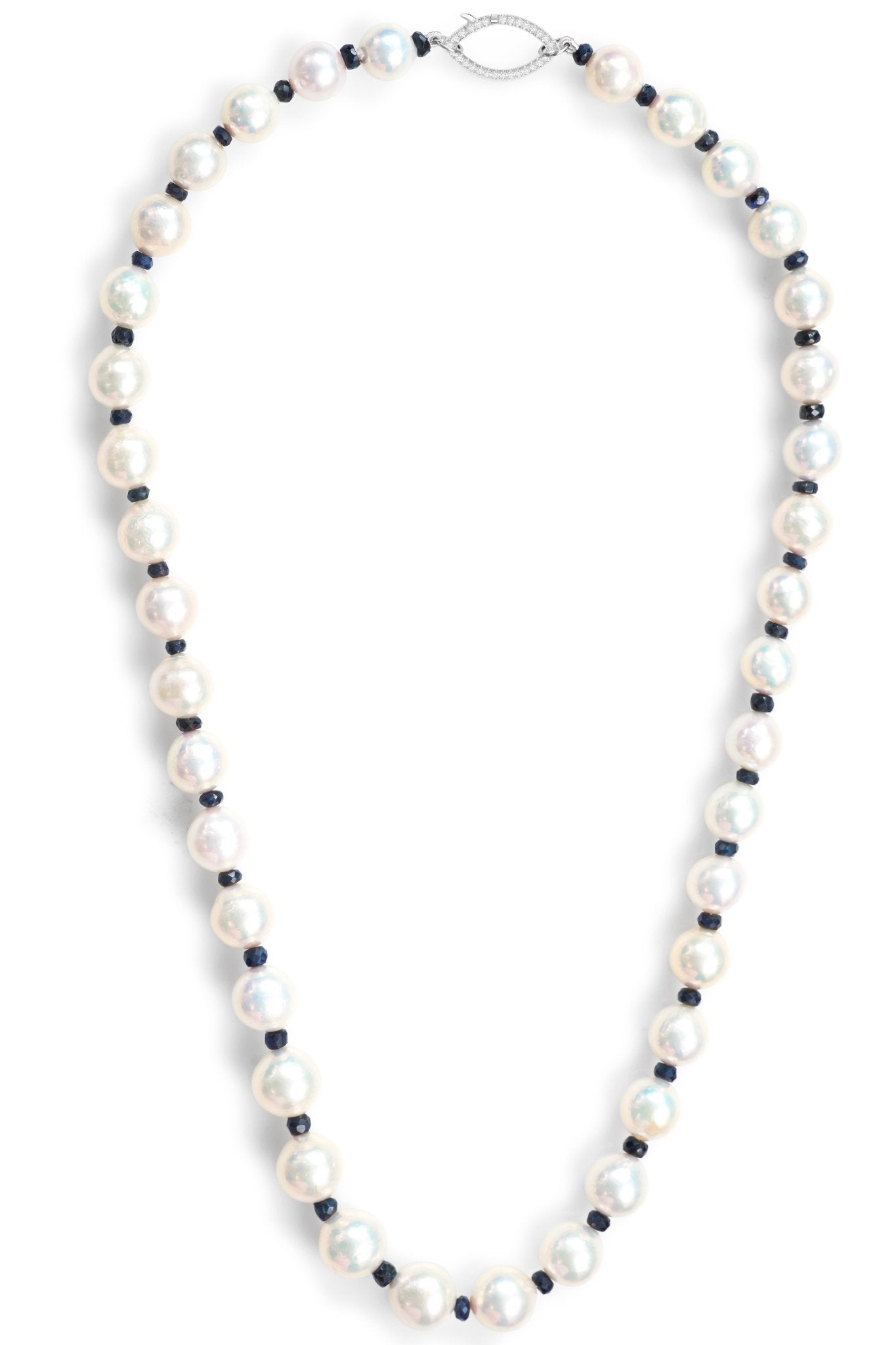 Pearl and Black Sapphire Necklace 18K gold handmade fine jewelry