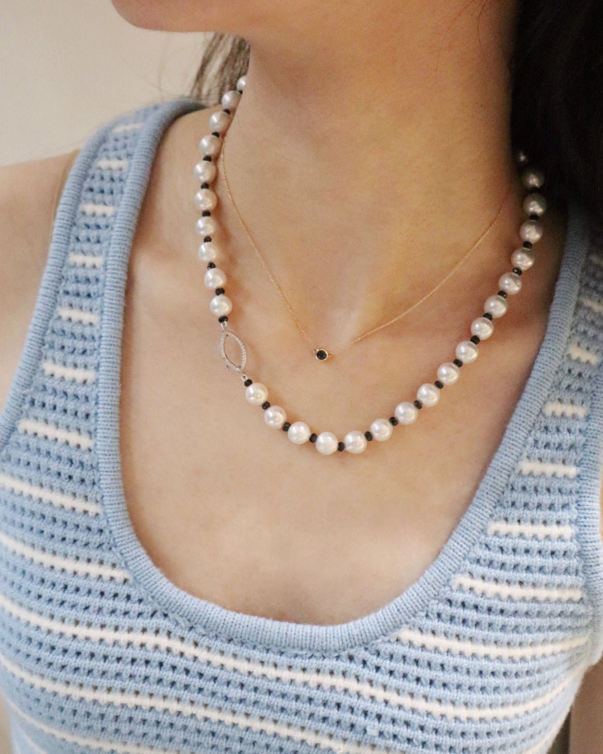 Pearl and Black Sapphire Necklace