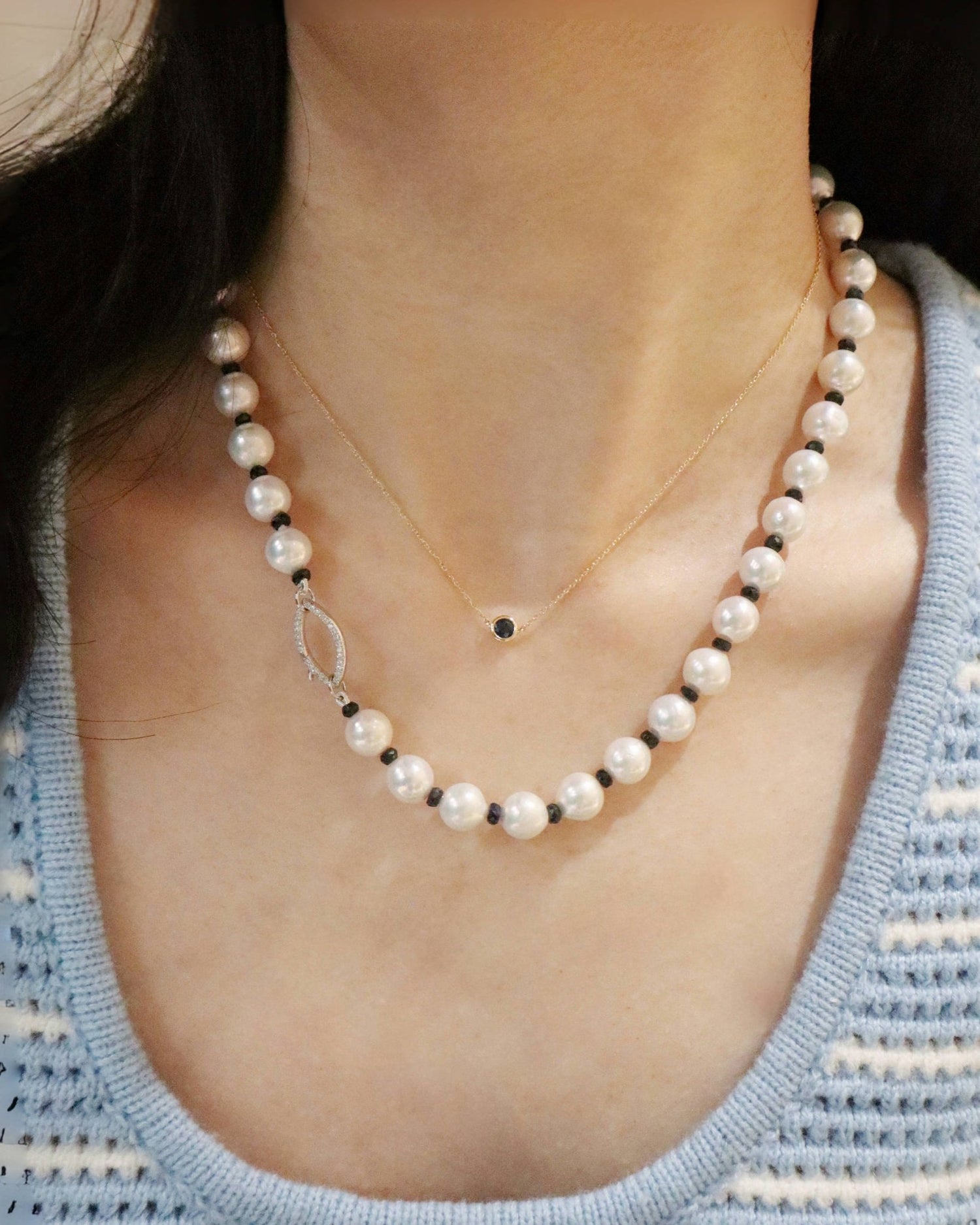 Pearl and Black Sapphire Necklace