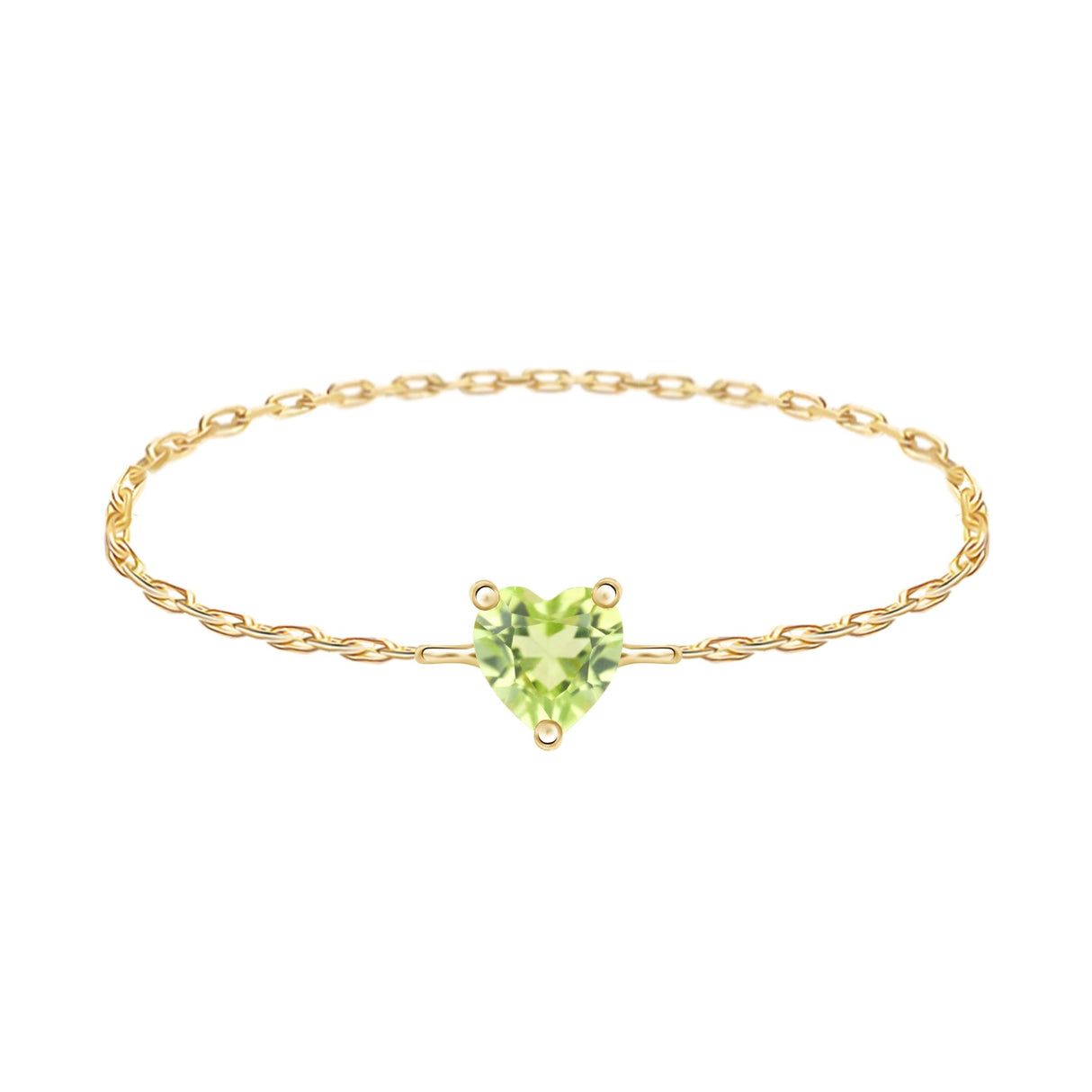 Peridot Heart Chain Ring 18K Stackable ring