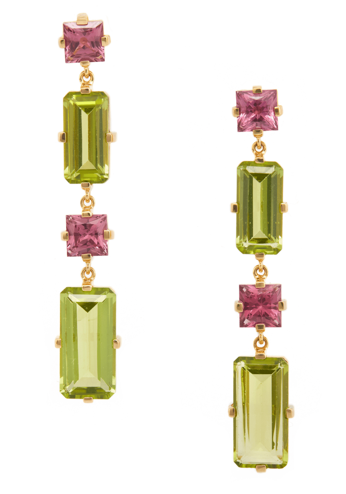 Peridot & Rhodolite Dionysus Earrings 18K Gold Handmade Fine Jewelry