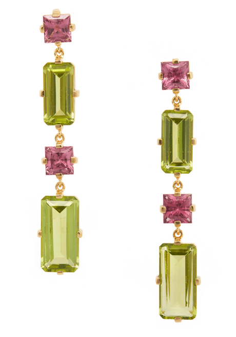 Peridot & Rhodolite Dionysus Earrings 18K Gold Handmade Fine Jewelry