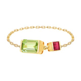 Peridot & Ruby Chain Ring 18k gold Stackable ring
