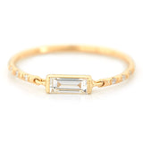 Petite Circle Diamond Baguette Ring 18k gold stackable ring