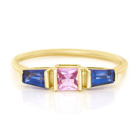 Pink & Blue Sapphire Triplet Ring 18k gold stackable ring
