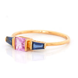 Pink & Blue Sapphire Triplet Ring 18k gold stackable ring side view