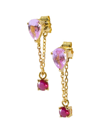 Pink Sapphire & Ruby Chain Earrings