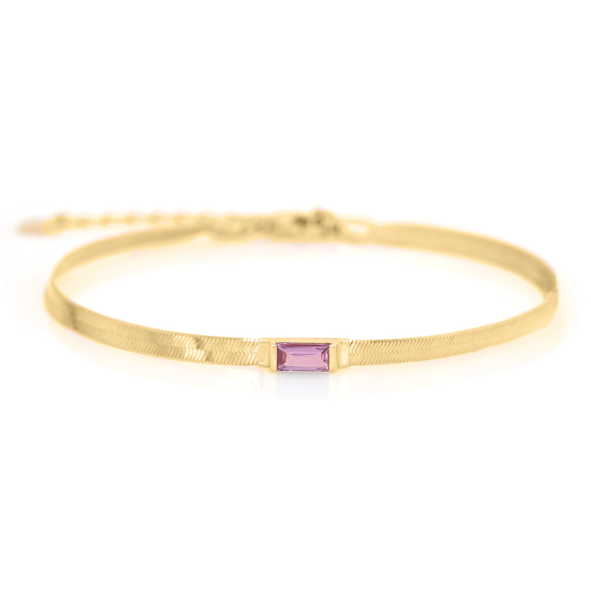 Pink Sapphire Bar Herringbone Bracelet 18k gold Stackable design 