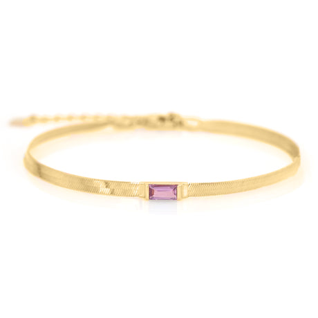Pink Sapphire Bar Herringbone Bracelet 18k gold Stackable design 