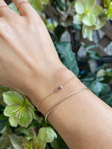 Pink Sapphire Bracelet 18k gold stackable design on model