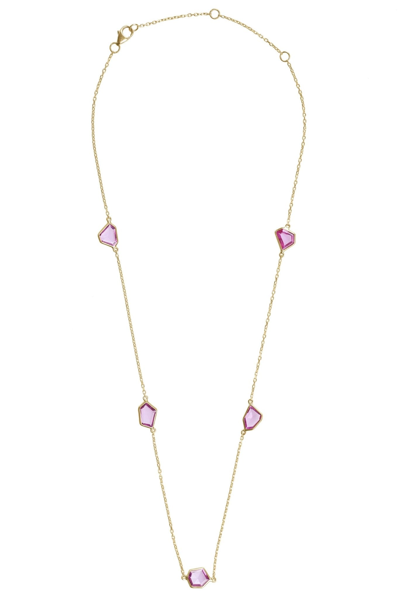 Pink Sapphire Contour Necklace 18K Gold Handmade Fine Jewelry