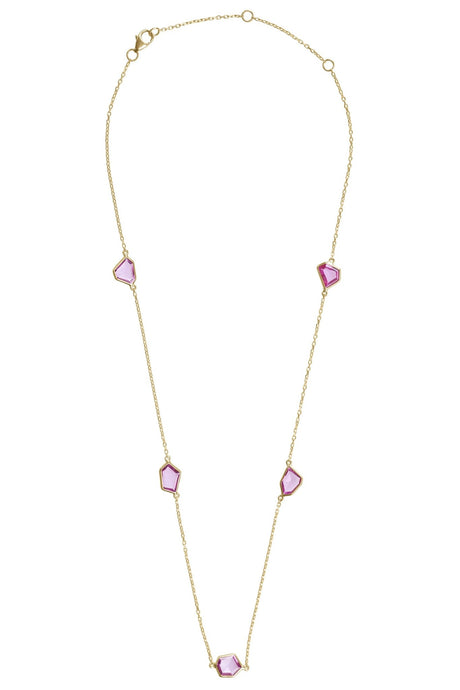 Pink Sapphire Contour Necklace 18K Gold Handmade Fine Jewelry