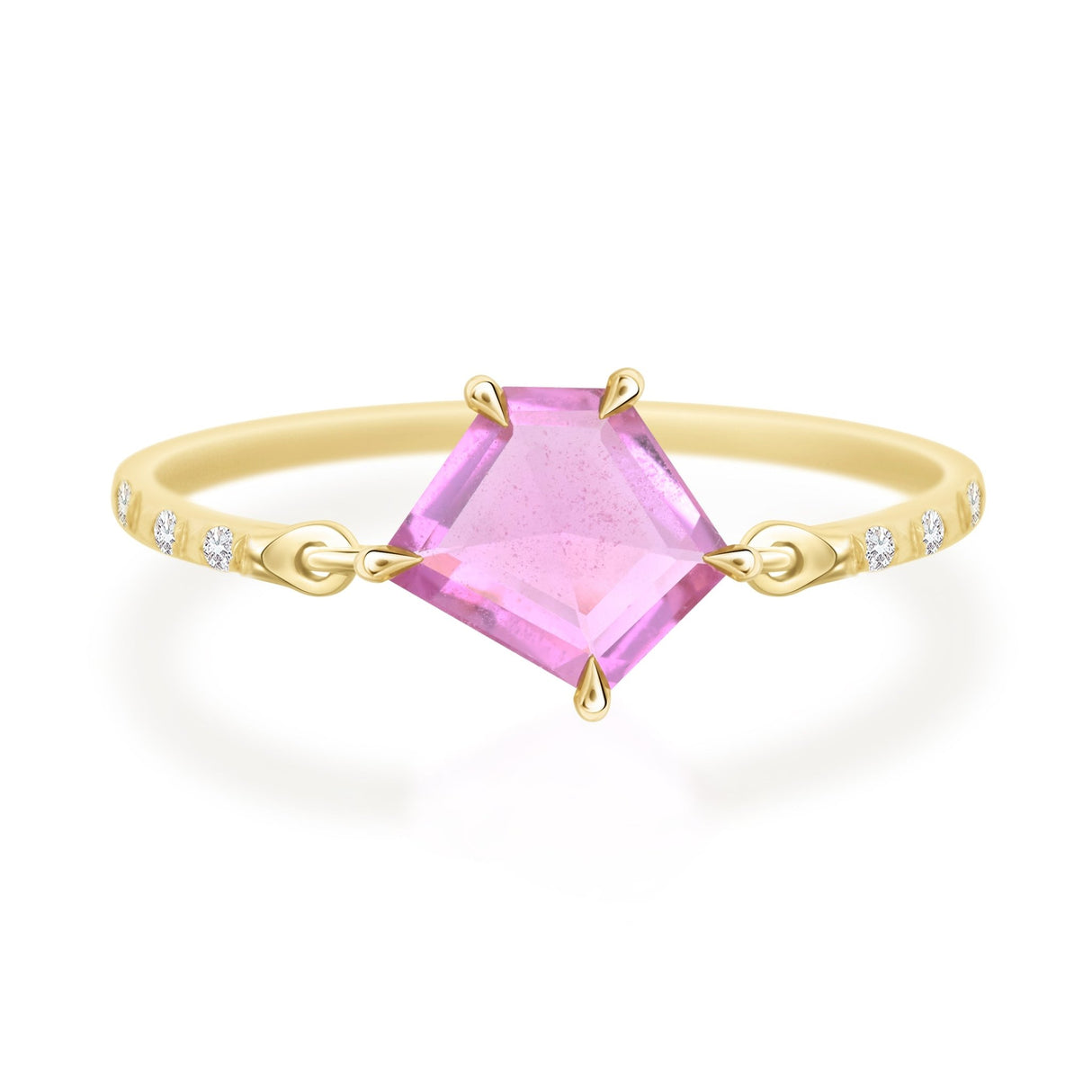 Pink Sapphire Contour Petite Circle Diamond Ring  18K Stackable ring
