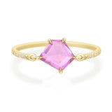 Pink Sapphire Contour Petite Circle Diamond Ring  18K Stackable ring