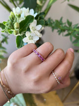 Pink Sapphire Crescendo Ring (Horizontal)  18k gold Stackable ring on model