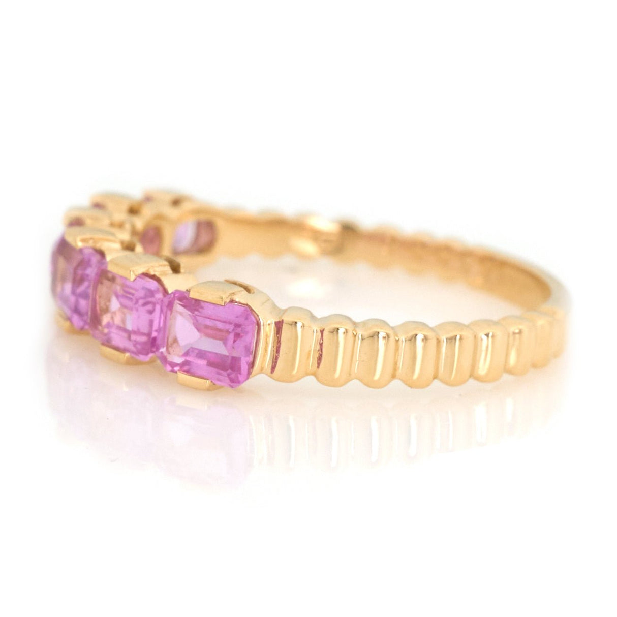 Pink Sapphire Crescendo Ring (Horizontal)  18k gold Stackable ring side view