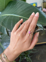 Pink Sapphire & Diamond Starburst Ring 18k gold engagement ring on model