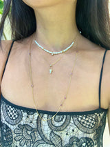 Pink Sapphire Dot Necklace 18k gold handmade fine jewelry on model 2