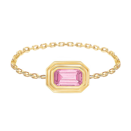 Pink Sapphire Frame Chain Ring 18k gold Stackable ring