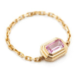 Pink Sapphire Frame Chain Ring 18k gold Stackable ring on model side view