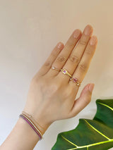 Pink Sapphire Frame Ring 18k gold Stackable ring on model