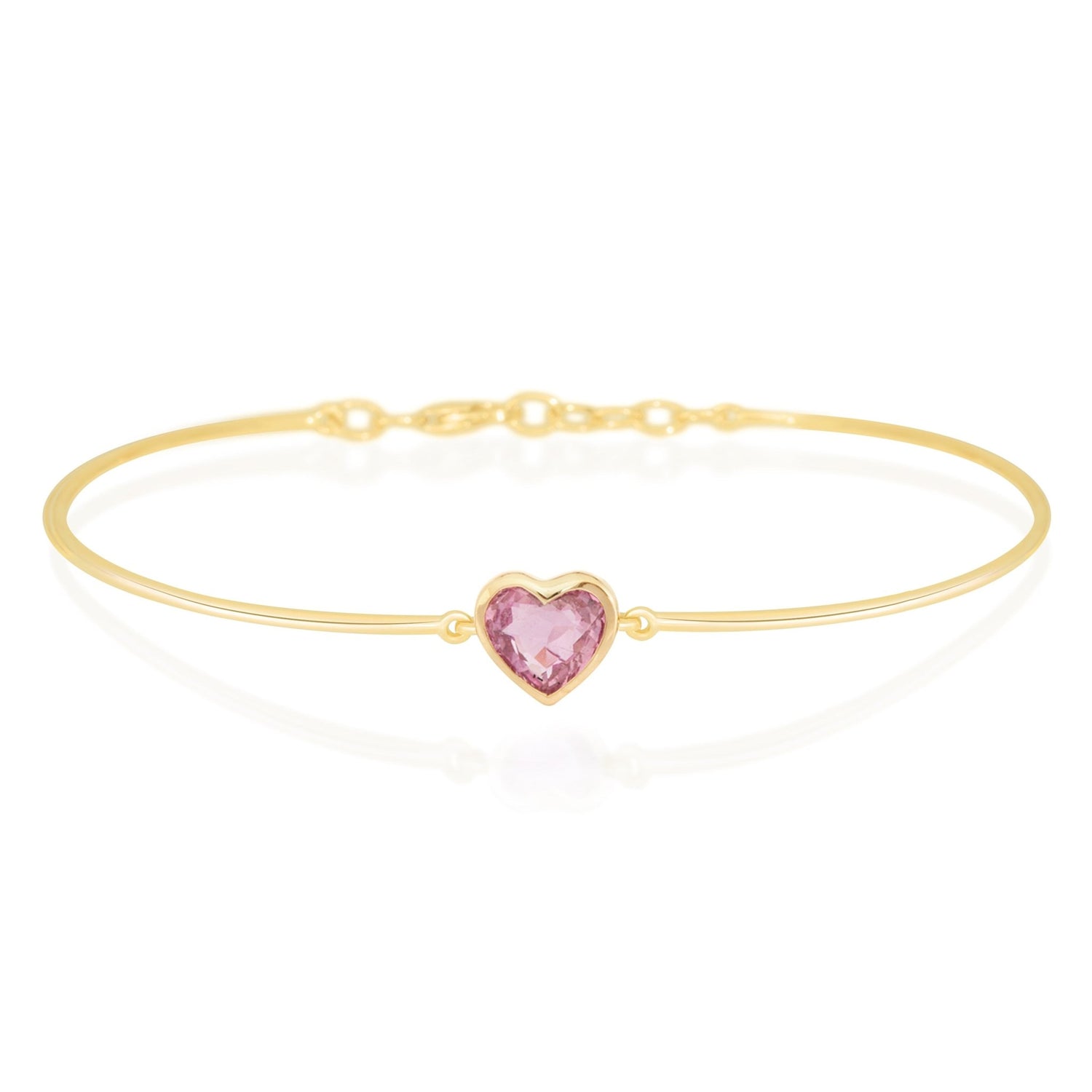 Pink Sapphire Heart Bangle 18k gold Stackable design 