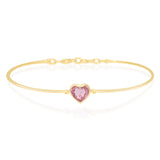 Pink Sapphire Heart Bangle 18k gold Stackable design 
