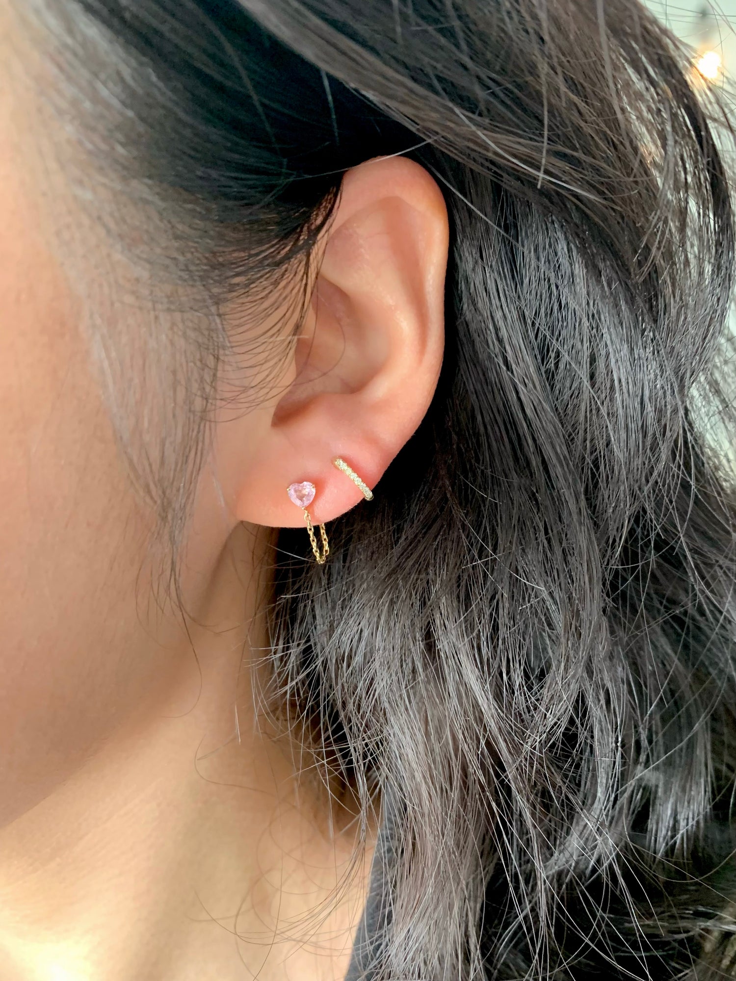 Pink Sapphire Heart Chain Earring