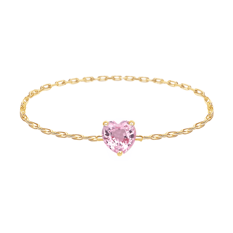 Pink Sapphire Heart Chain Ring 14k gold Stackable ring