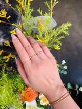 Pink Sapphire Heart Chain Ring 14k gold Stackable ring on model