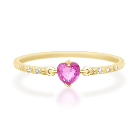 Pink Sapphire Heart Petite Circle Diamond Ring 14k gold engagement ring