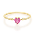 Pink Sapphire Heart Petite Circle Diamond Ring 14k gold stackable design