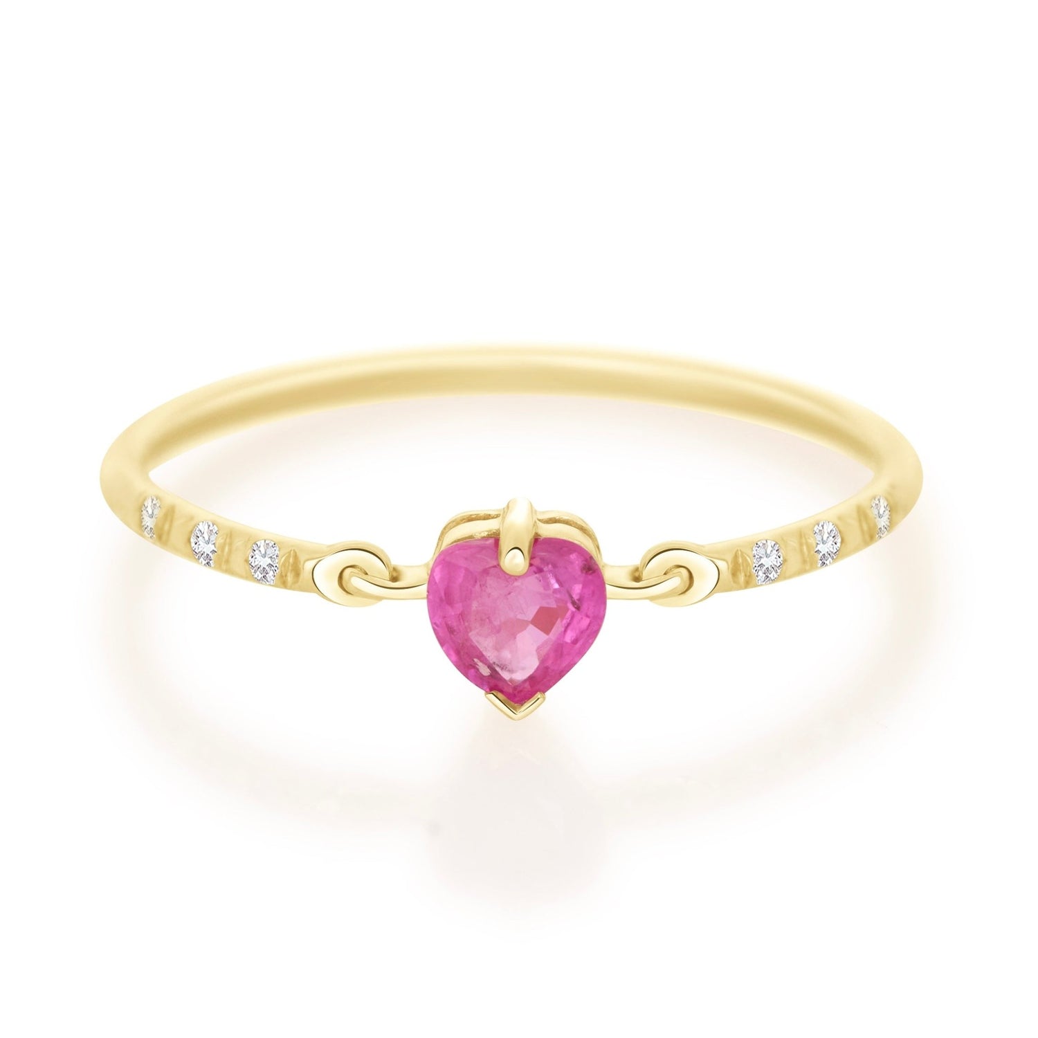 Pink Sapphire Heart Petite Circle Diamond Ring 14k gold stackable design