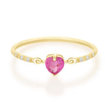 Pink Sapphire Heart Petite Circle Diamond Ring 14k gold stackable design