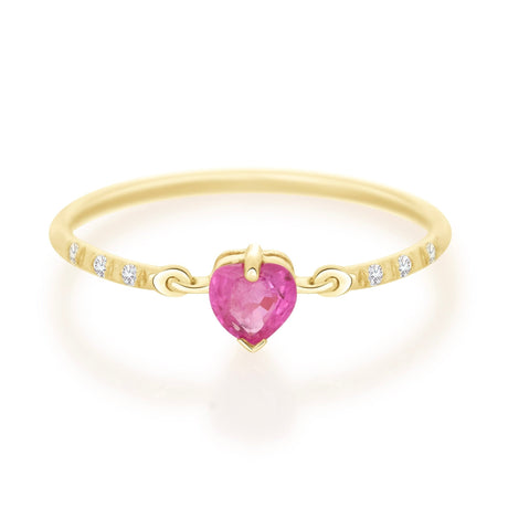 Pink Sapphire Heart Petite Circle Diamond Ring 14k gold stackable design