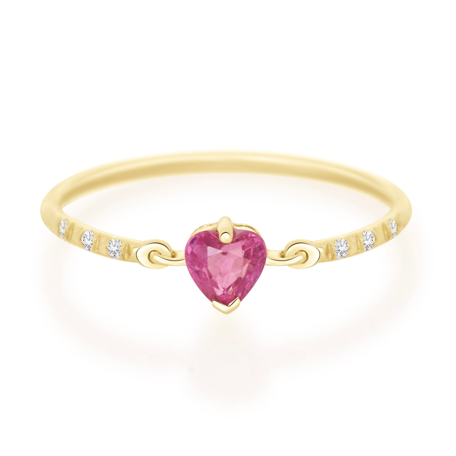 Pink Sapphire Heart Petite Circle Diamond Ring 14k gold stackable design 2