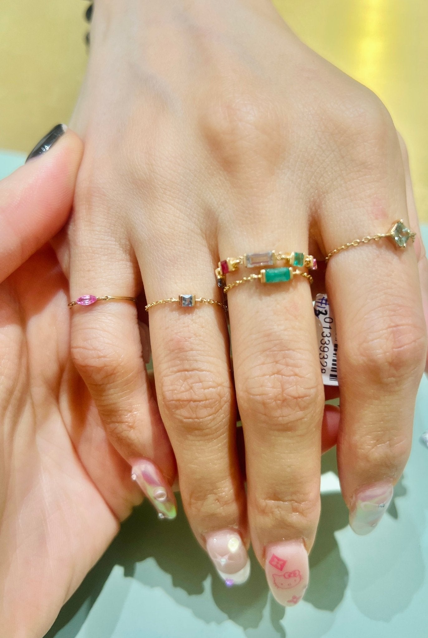 Pink Sapphire Marquise Petite Circle Ring 14k gold Stackable ring on model