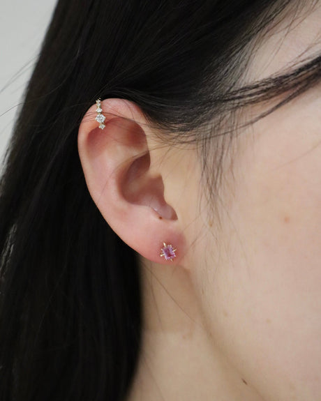 Pink Sapphire North Star Earrings handmade tiny jewelry on model