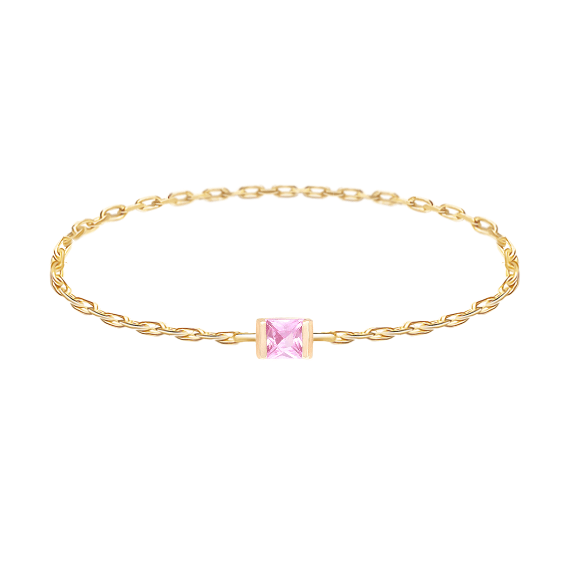 Pink Sapphire Petite Chain Ring 14k gold Stackable ring