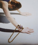 Pink Sapphire Petite Chain Ring 14k gold Stackable ring  