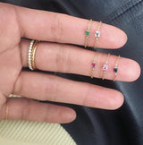 Pink Sapphire Petite Chain Ring 14k gold Stackable ring on model