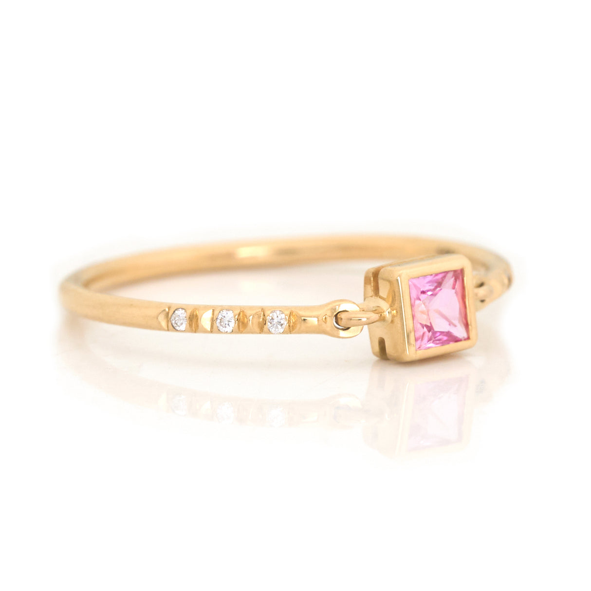 Pink Sapphire Petite Circle Diamond Ring 14K gold stackable ring