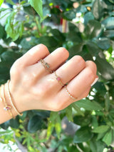 Pink Sapphire Petite Circle Diamond Ring 18k gold Stackable ring on hand