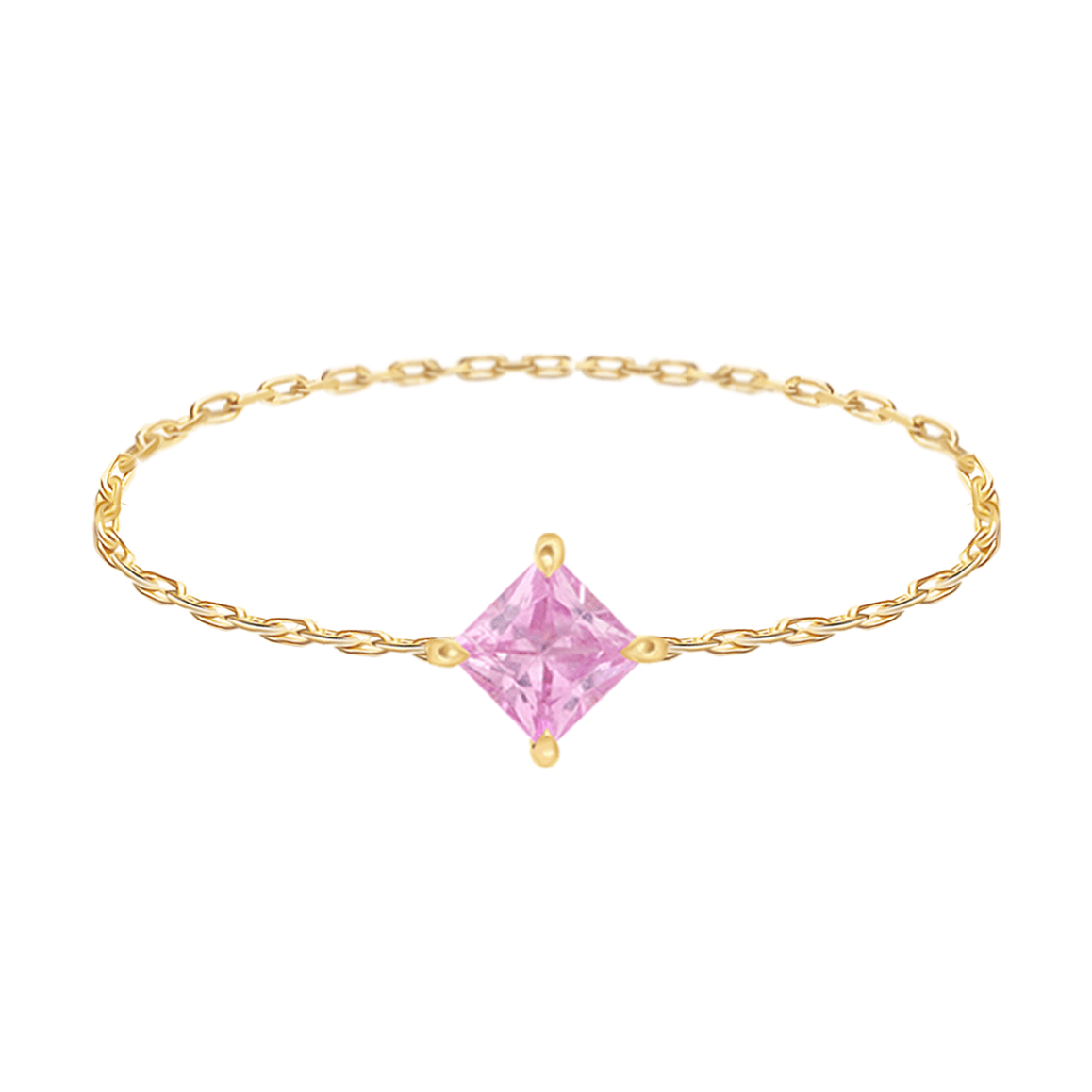 Pink Sapphire Princess Chain Ring 14k gold Stackable ring