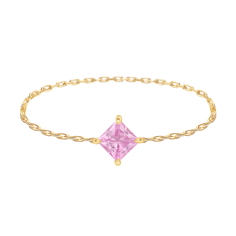 Pink Sapphire Princess Chain Ring 14k gold Stackable ring