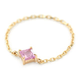 Pink Sapphire Princess Chain Ring 14k gold Stackable ring side view
