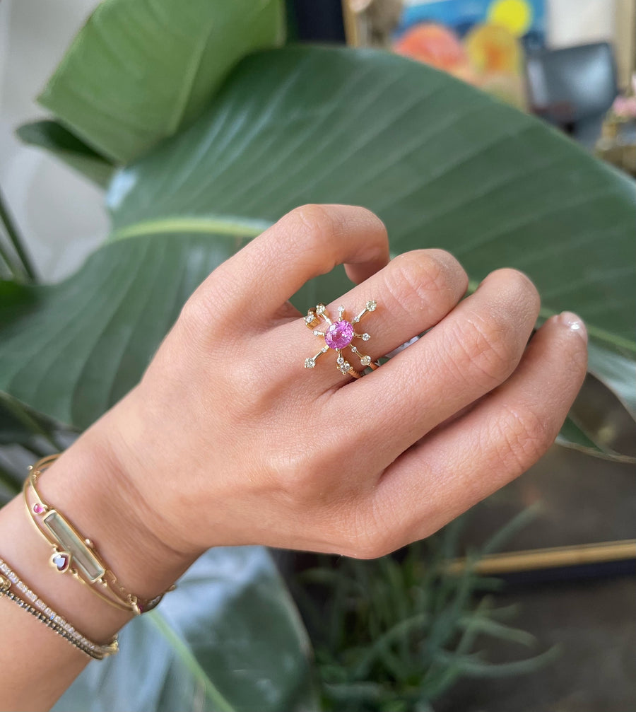 Pink Sapphire & diamond Starburst Ring