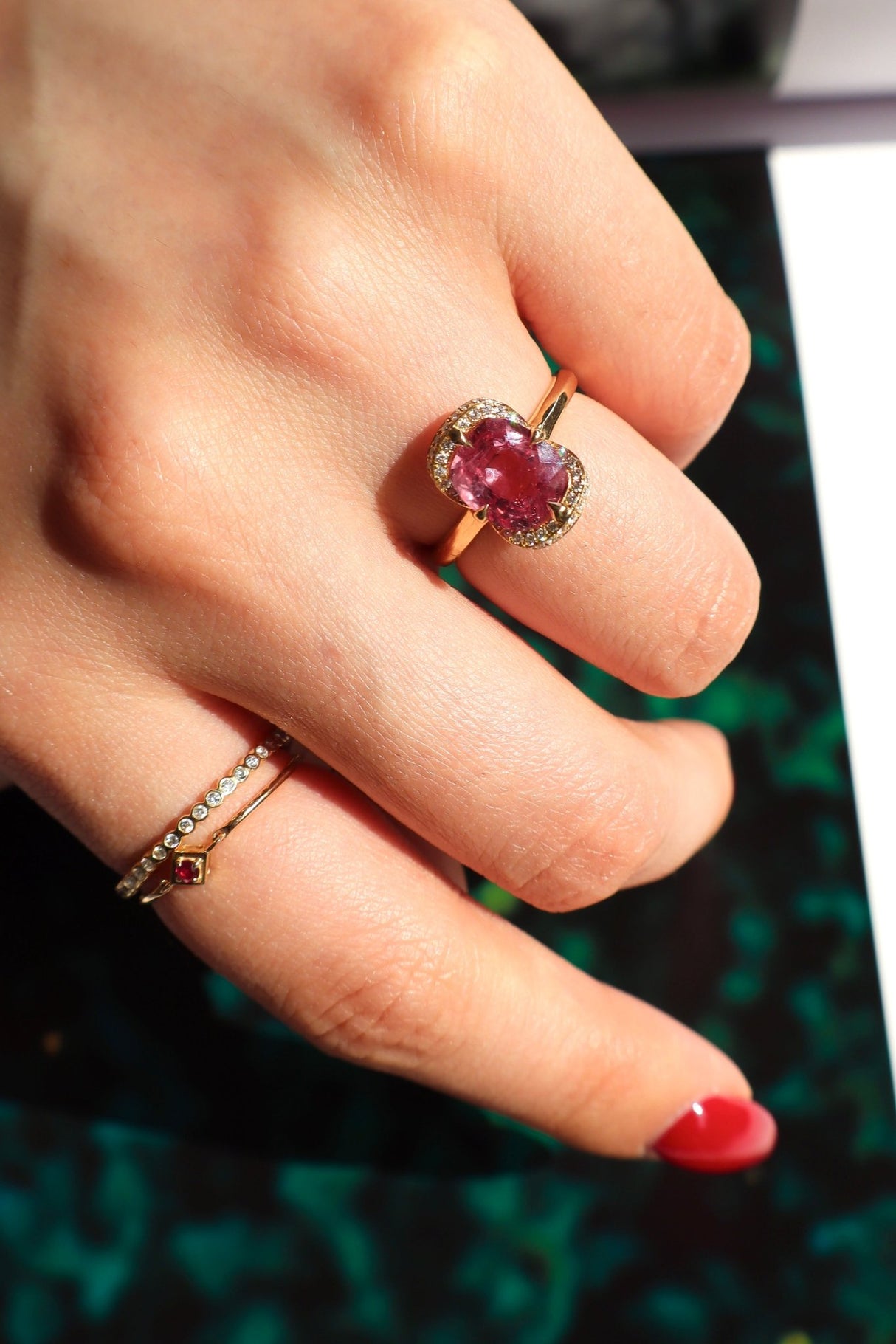 Raspberry Pink Spinel Aurora Ring