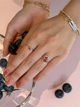 Pink Spinel Aurora Ring 18k gold stackable ring on model